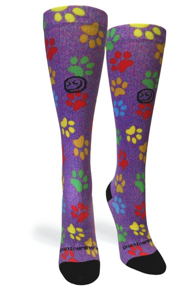 Crazy 360 Paw Prints Station Purple OTC Compression Socks (Standard & Extra Wide)