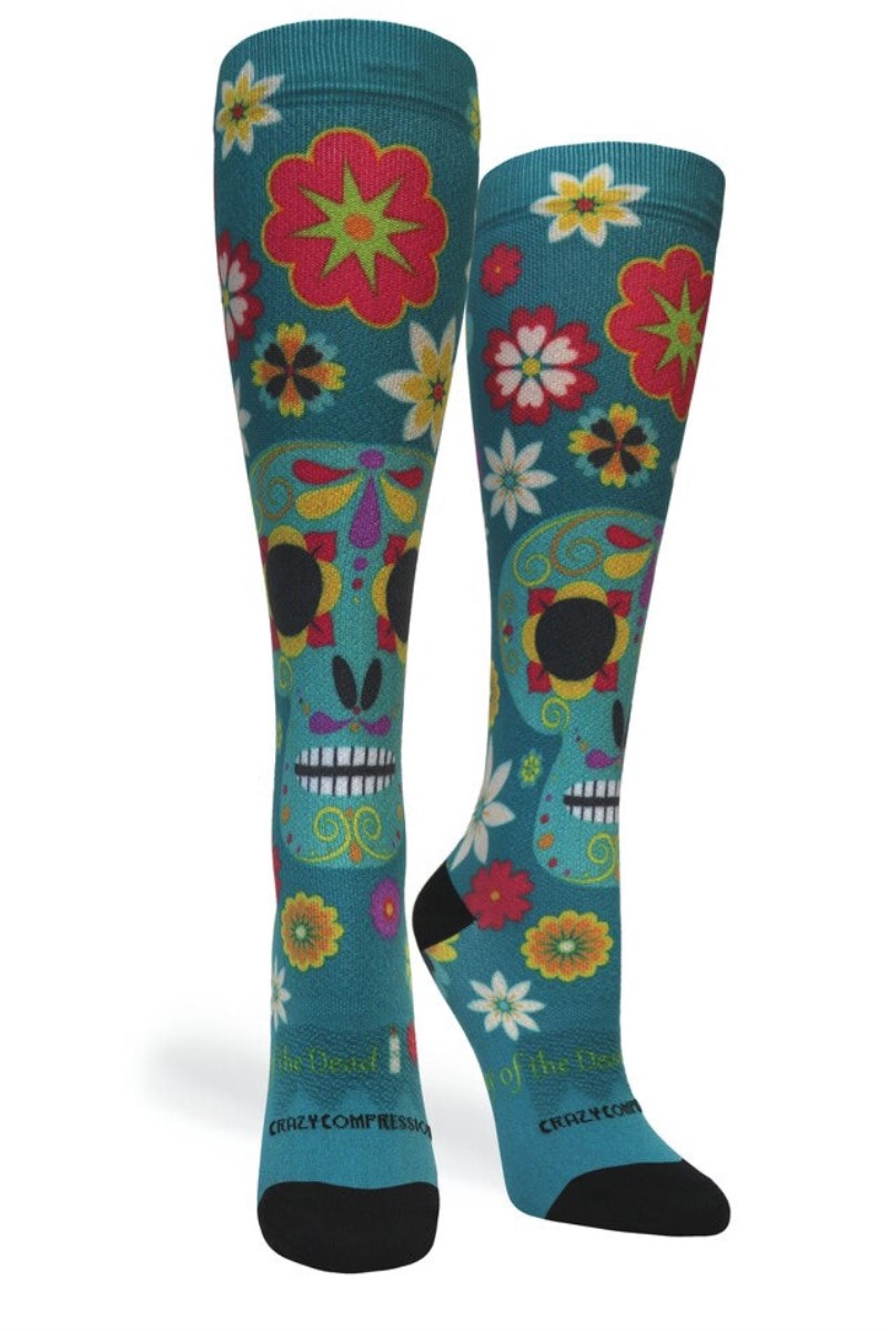 Crazy 360 Calavera Teal OTC Compression Socks (Standard & Extra Wide)