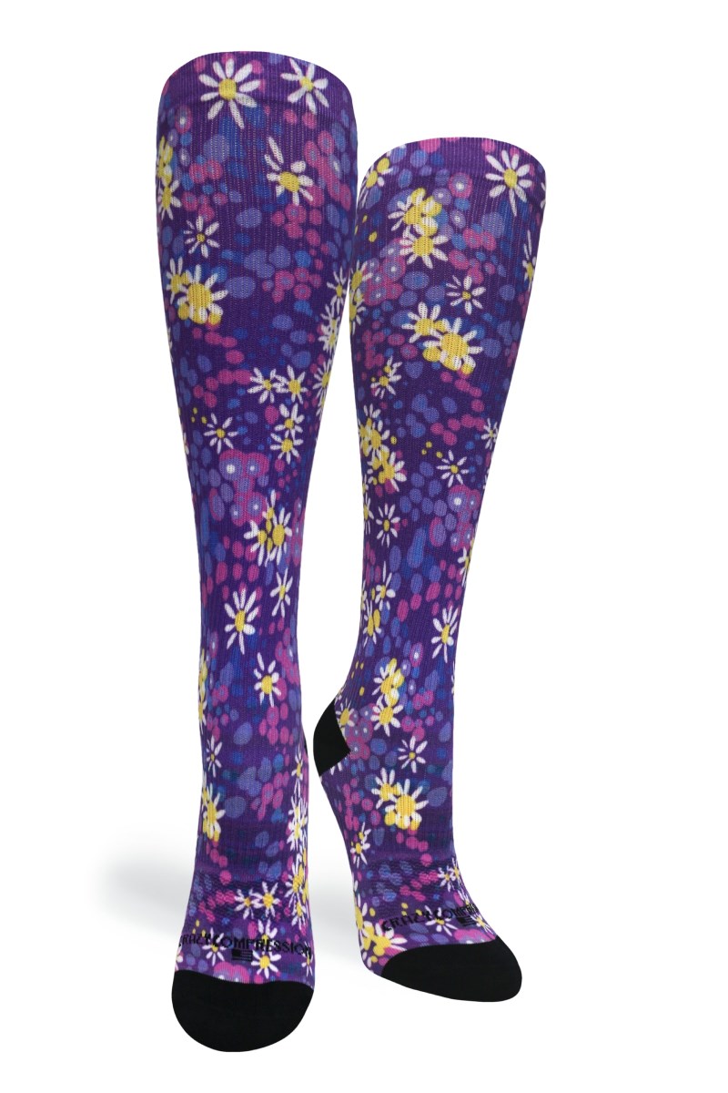 Crazy 360 Purple Petals OTC Compression Socks (Standard & Extra Wide)
