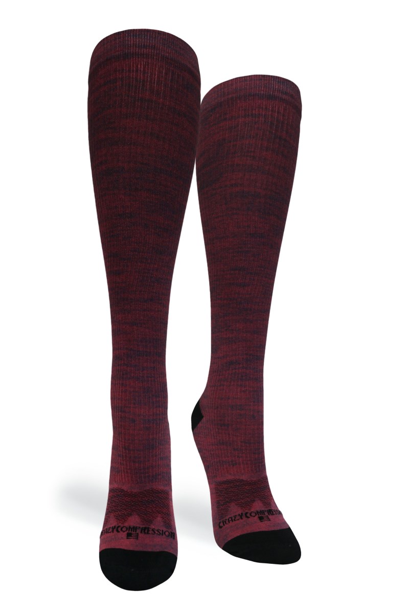 Crazy 360 Maroon Heather OTC Compression Socks (Standard & Extra Wide)