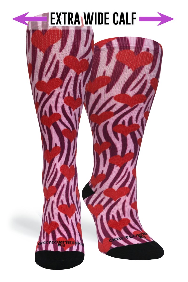 Crazy 360 Zebra Hearts (EXTRA WIDE CALF)